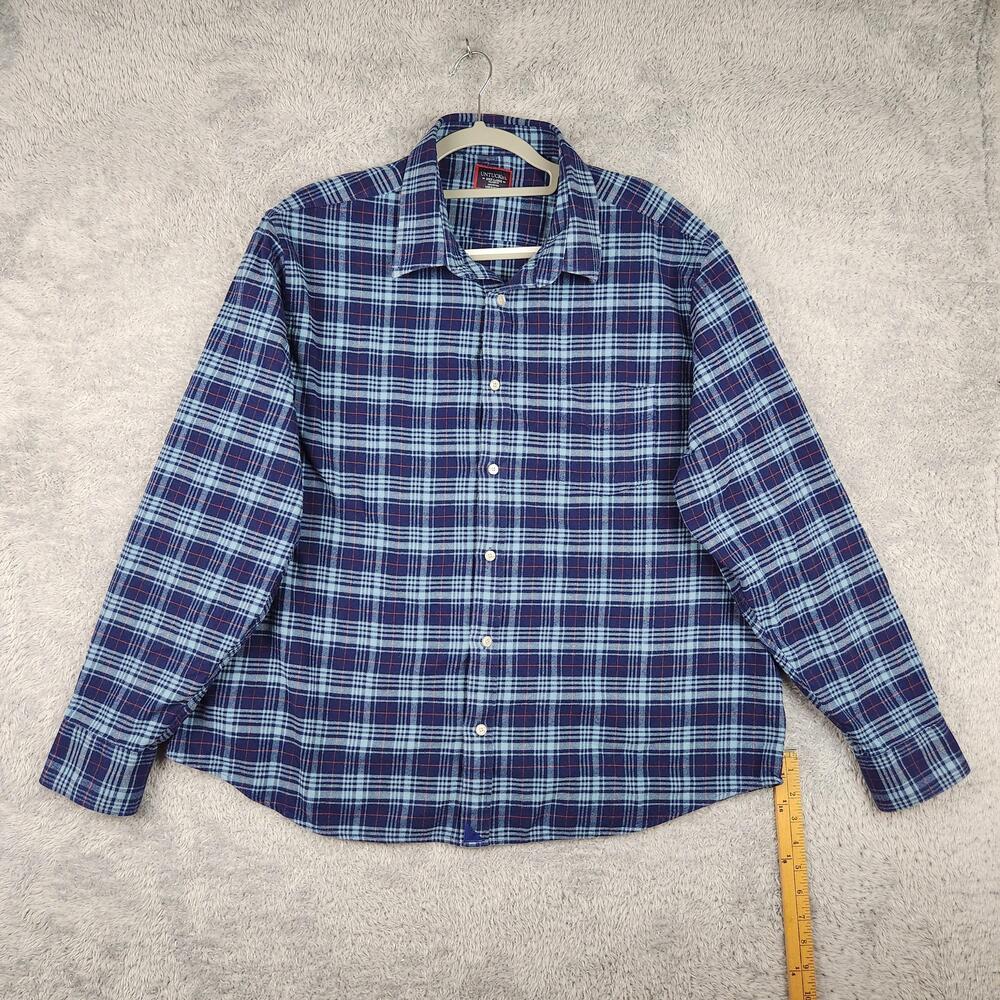 UNTUCKit Shirt Mens 3XL Blue Plaid Flannel Button Long Sleeve Relaxed Fit Preppy